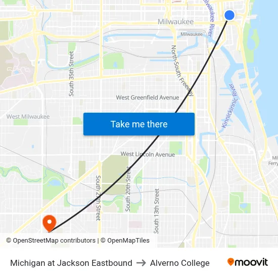 Michigan at Jackson Eastbound to Alverno College map