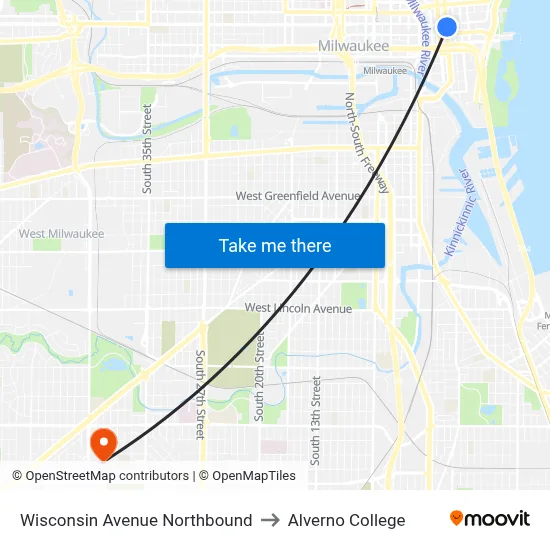 Wisconsin Avenue Northbound to Alverno College map
