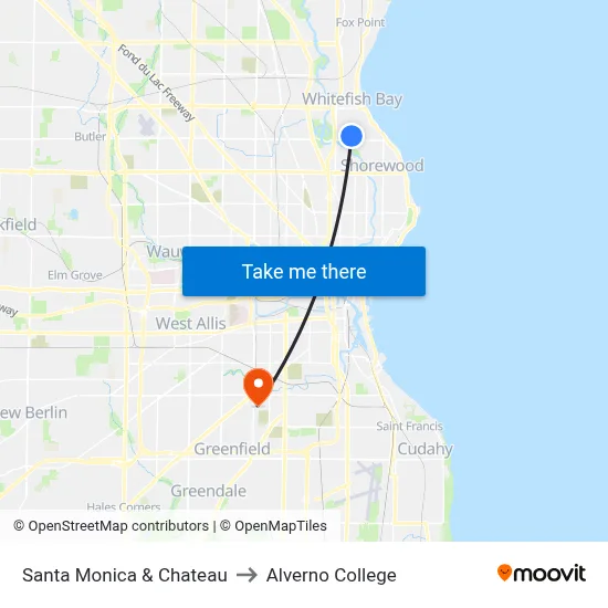 Santa Monica & Chateau to Alverno College map