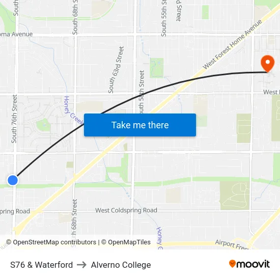 S76 & Waterford to Alverno College map