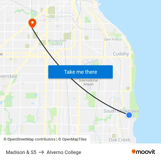 Madison & S5 to Alverno College map