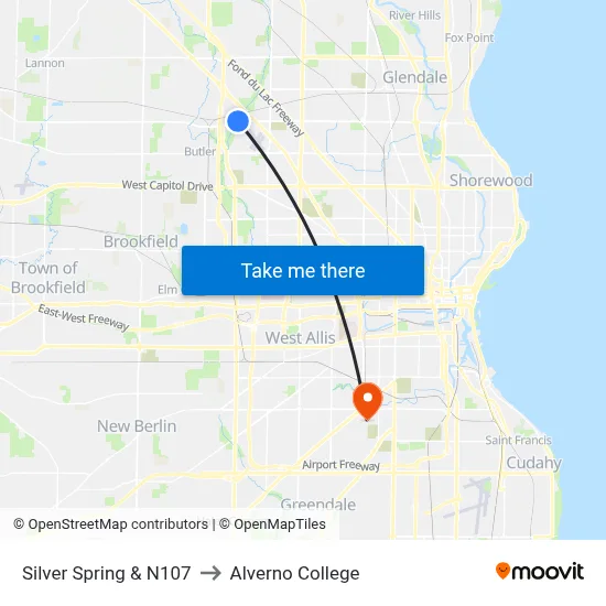 Silver Spring & N107 to Alverno College map