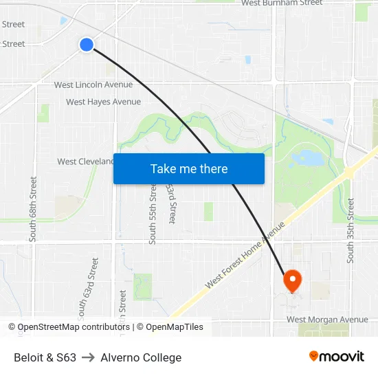 Beloit & S63 to Alverno College map