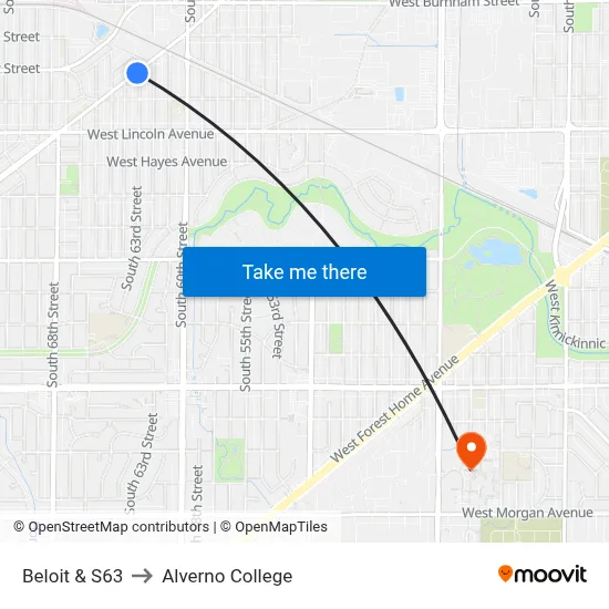 Beloit & S63 to Alverno College map