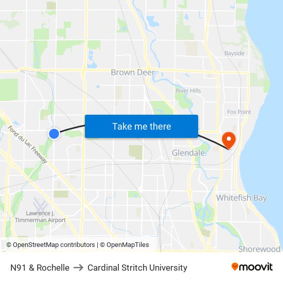 N91 & Rochelle to Cardinal Stritch University map