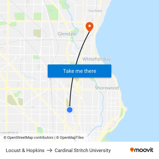 Locust & Hopkins to Cardinal Stritch University map