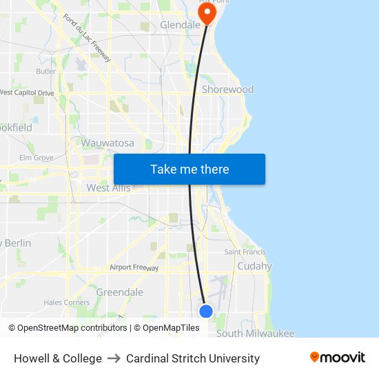 Howell & College to Cardinal Stritch University map