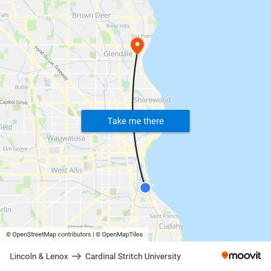 Lincoln & Lenox to Cardinal Stritch University map