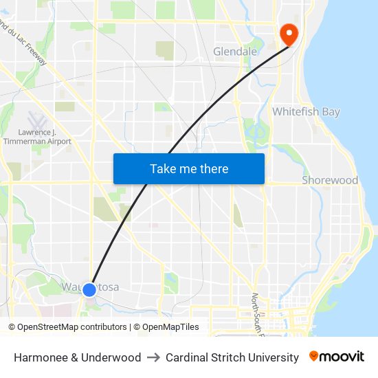 Harmonee & Underwood to Cardinal Stritch University map