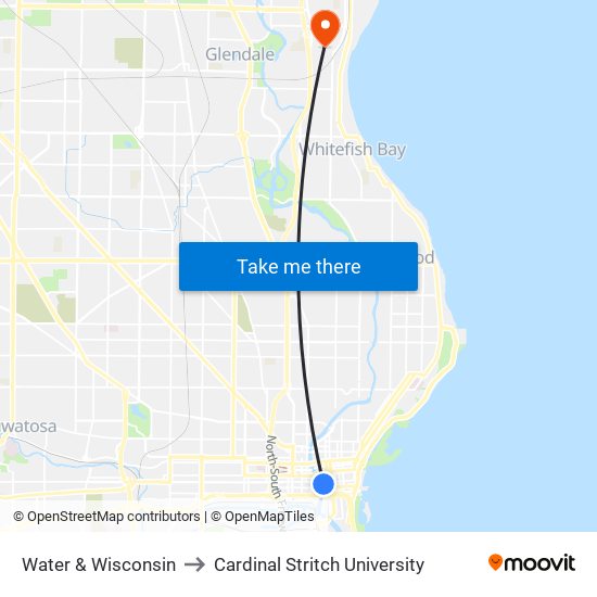Water & Wisconsin to Cardinal Stritch University map