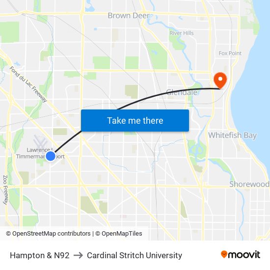 Hampton & N92 to Cardinal Stritch University map