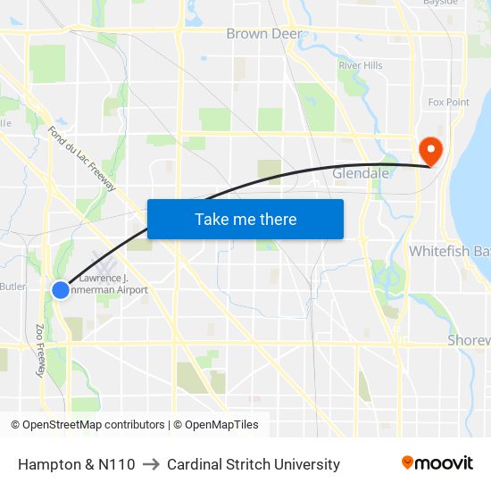 Hampton & N110 to Cardinal Stritch University map