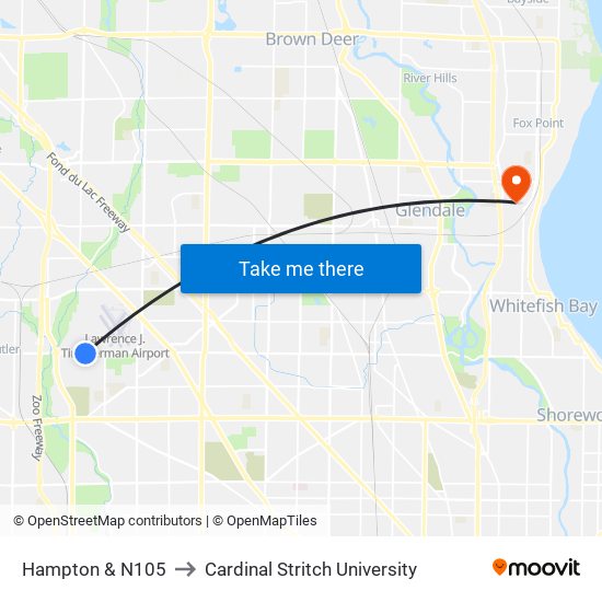 Hampton & N105 to Cardinal Stritch University map