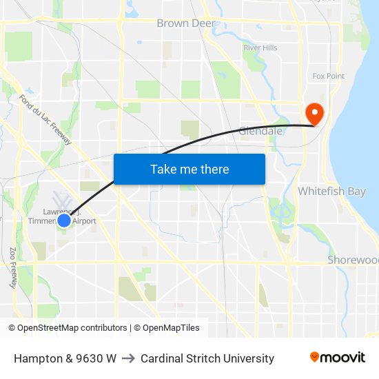 Hampton & 9630 W to Cardinal Stritch University map