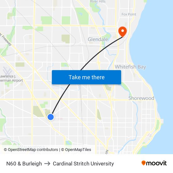 N60 & Burleigh to Cardinal Stritch University map