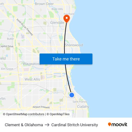 Clement & Oklahoma to Cardinal Stritch University map
