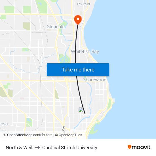 North & Weil to Cardinal Stritch University map