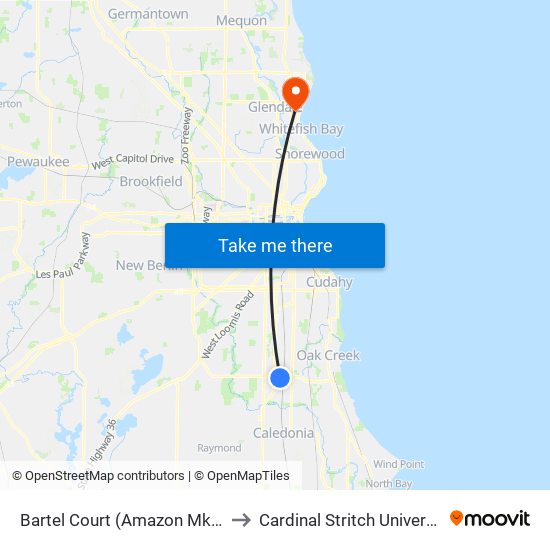 Bartel Court (Amazon Mke2) to Cardinal Stritch University map