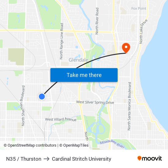 N35 / Thurston to Cardinal Stritch University map