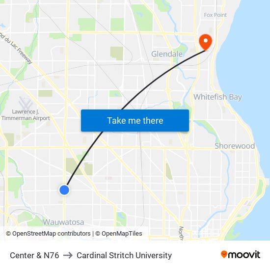 Center & N76 to Cardinal Stritch University map