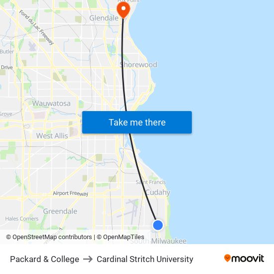 Packard & College to Cardinal Stritch University map