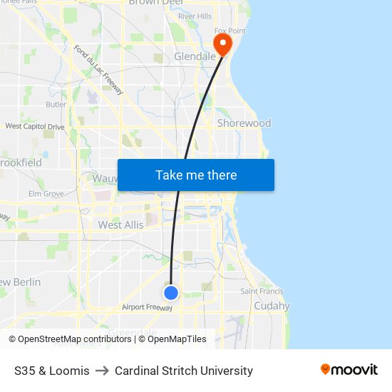 S35 & Loomis to Cardinal Stritch University map