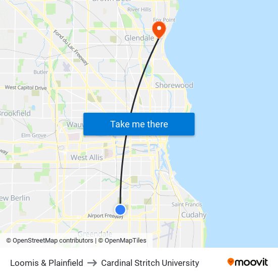 Loomis & Plainfield to Cardinal Stritch University map