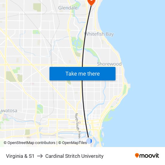 Virginia & S1 to Cardinal Stritch University map