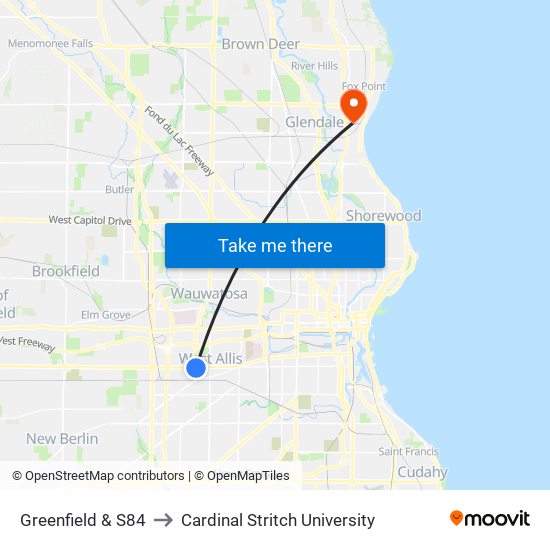 Greenfield & S84 to Cardinal Stritch University map