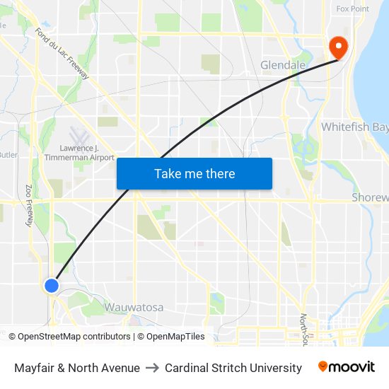 Mayfair & North Avenue to Cardinal Stritch University map
