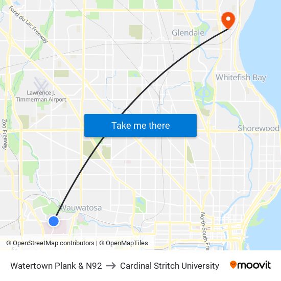 Watertown Plank & N92 to Cardinal Stritch University map