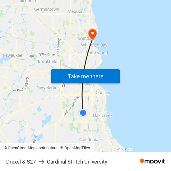 Drexel & S27 to Cardinal Stritch University map
