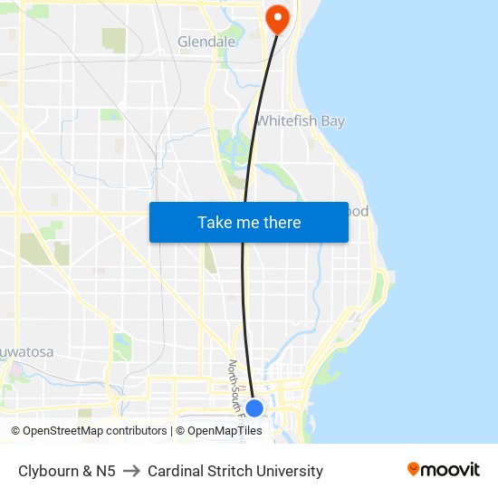 Clybourn & N5 to Cardinal Stritch University map