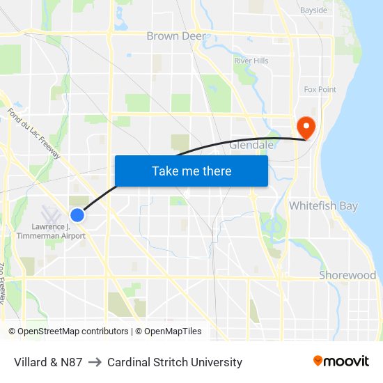 Villard & N87 to Cardinal Stritch University map