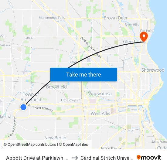 Abbott Drive at Parklawn Drive to Cardinal Stritch University map