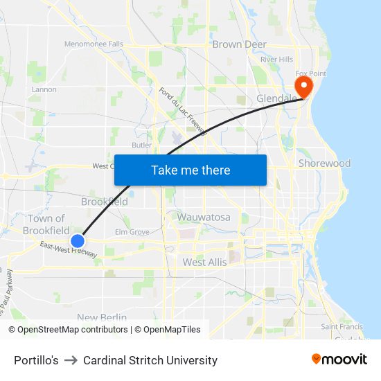 Portillo's to Cardinal Stritch University map