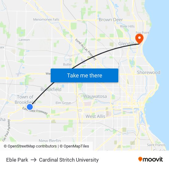 Eble Park to Cardinal Stritch University map