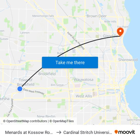 Menards at Kossow Road to Cardinal Stritch University map