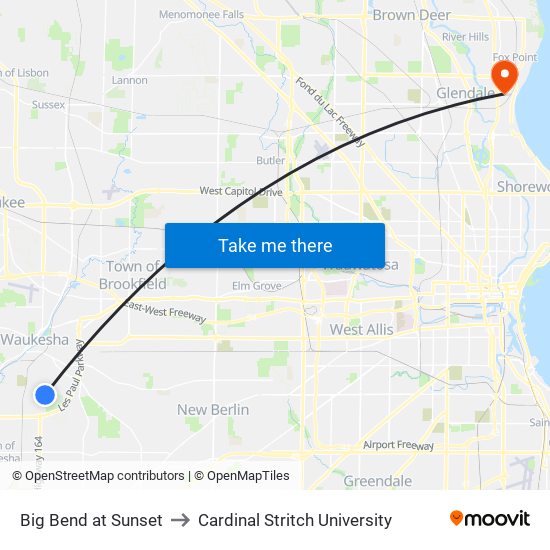 Big Bend at Sunset to Cardinal Stritch University map