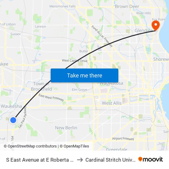 S East Avenue at E Roberta Avenue to Cardinal Stritch University map