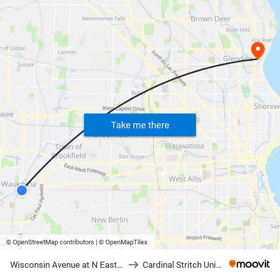 Wisconsin Avenue at N East Avenue to Cardinal Stritch University map