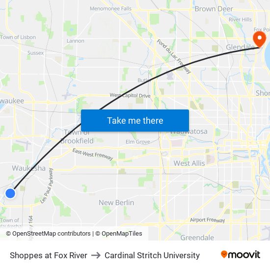 Shoppes at Fox River to Cardinal Stritch University map