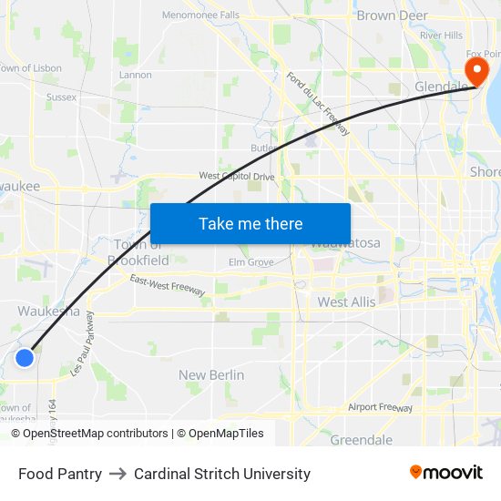 Food Pantry to Cardinal Stritch University map