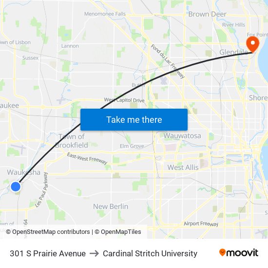 301 S Prairie Avenue to Cardinal Stritch University map