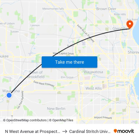 N West Avenue at Prospect Court to Cardinal Stritch University map