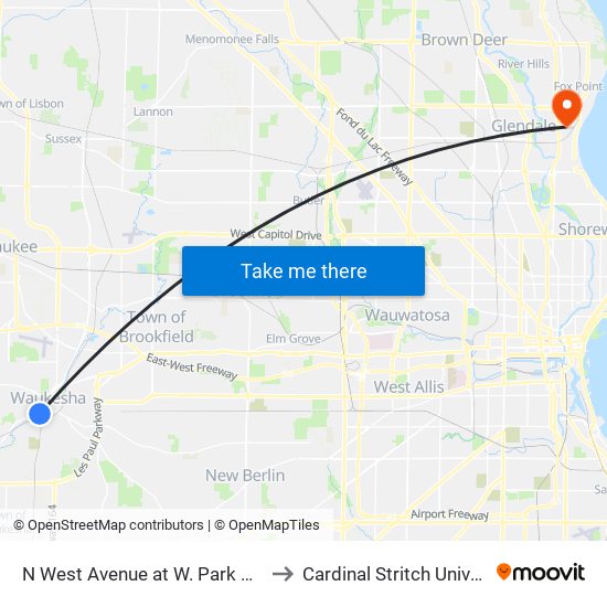 N West Avenue at W. Park Avenue to Cardinal Stritch University map