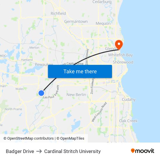 Badger Drive to Cardinal Stritch University map