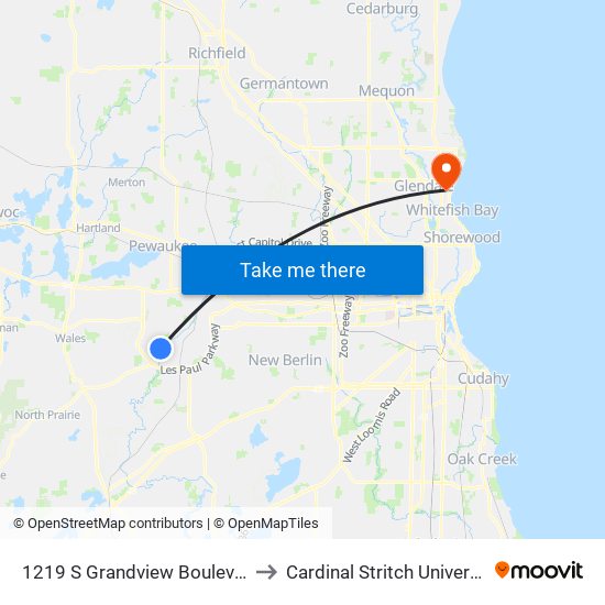 1219 S Grandview Boulevard to Cardinal Stritch University map