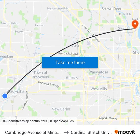 Cambridge Avenue at Minaka Drive to Cardinal Stritch University map