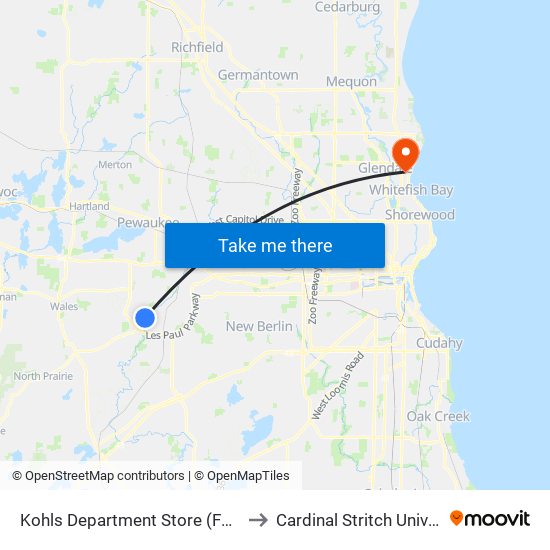 Kohls Department Store (Fox Run) to Cardinal Stritch University map